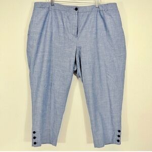 Talbots Perfect Crop Flat Front Ankle Button Embellished Blue Pants Size 24W